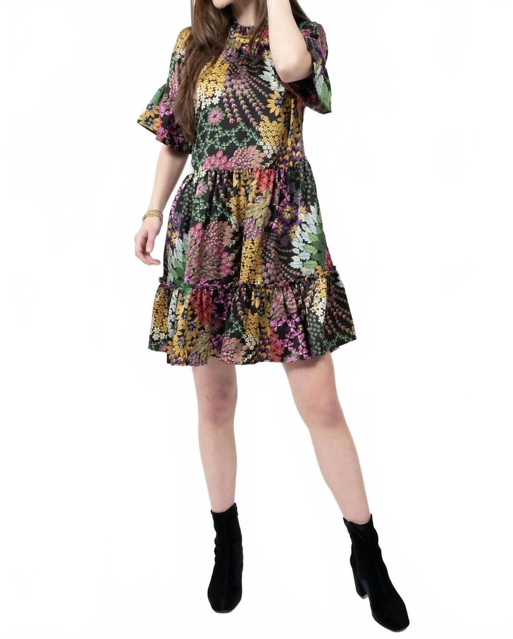 NEW IVY JANE dolman tiered dress in black multi